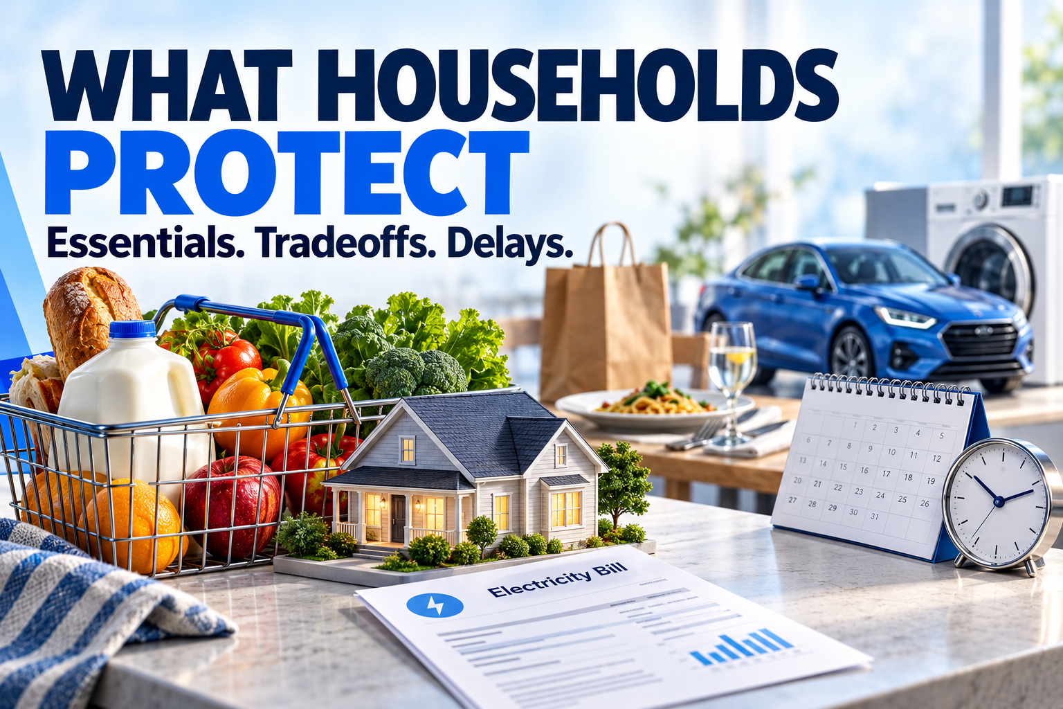 What households protect: groceries, housing, and electricity, alongside discretionary spending and delayed major purchases